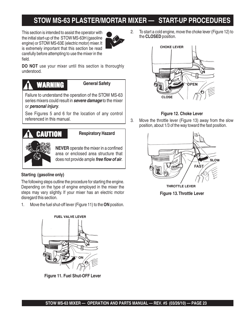 Warning, Warning caution caution caution caution caution | Stow Plaster and Mortar Mixer MS-63 User Manual | Page 23 / 128