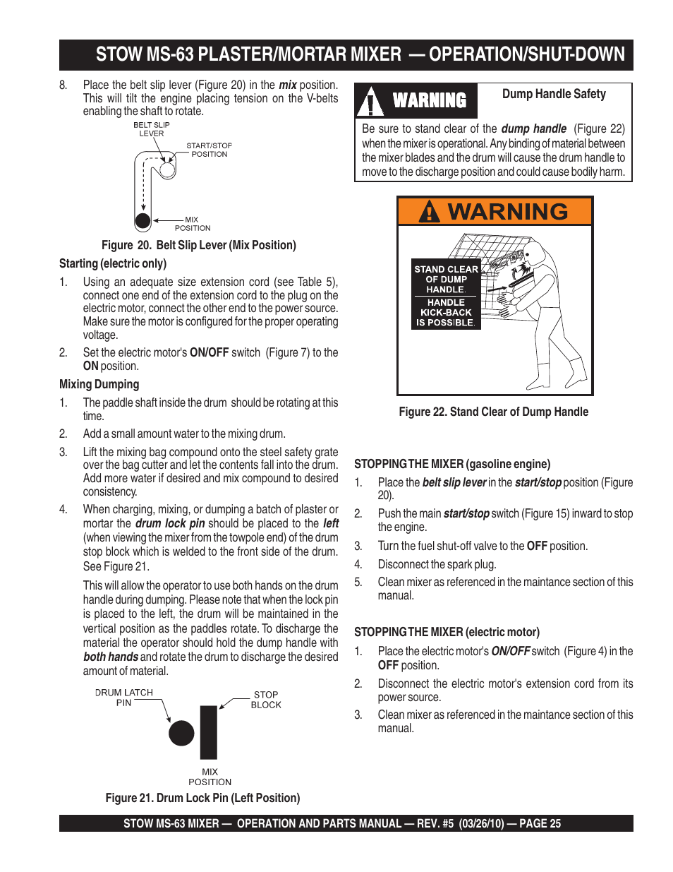 Warning | Stow Plaster and Mortar Mixer MS-63 User Manual | Page 25 / 128