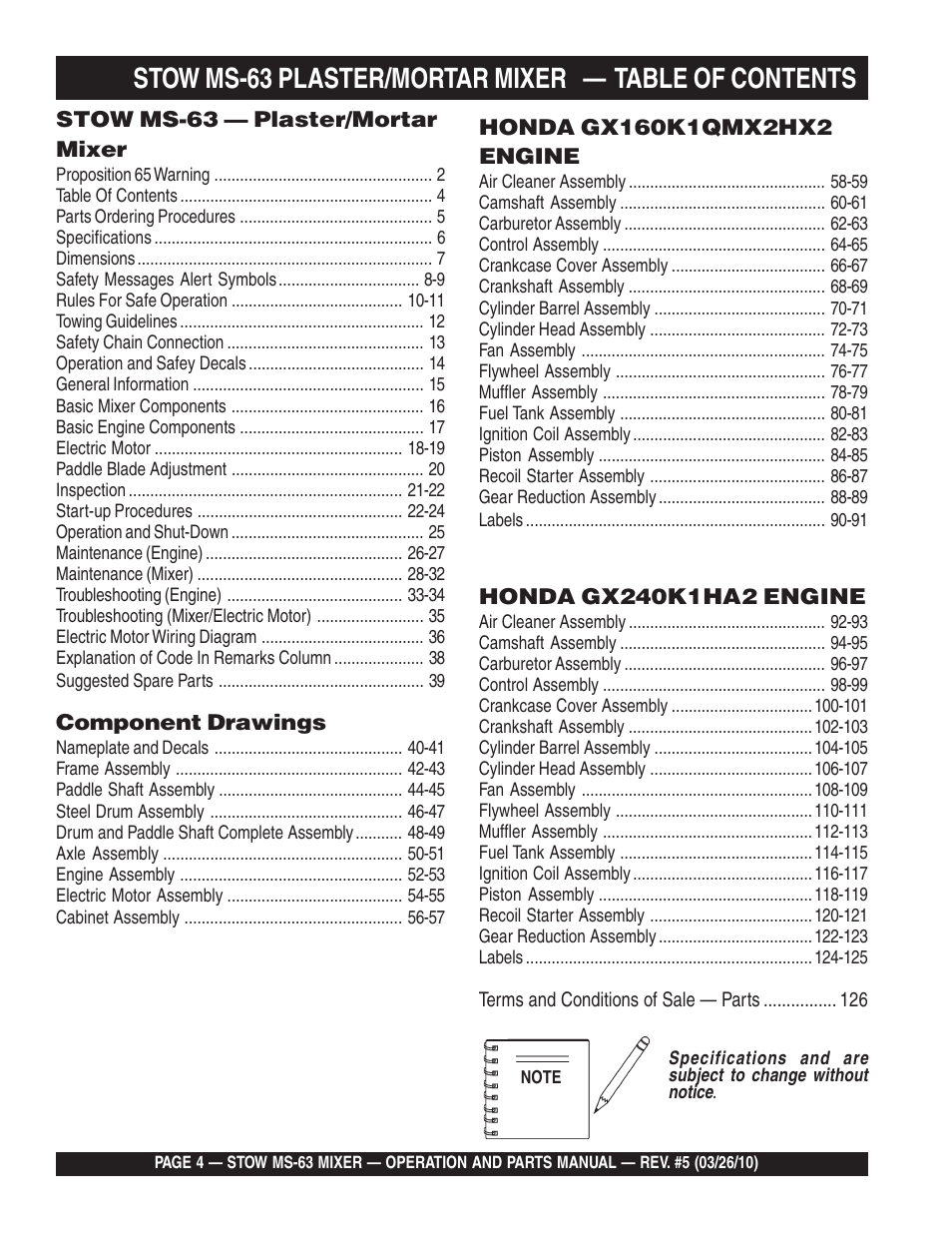 Stow Plaster and Mortar Mixer MS-63 User Manual | Page 4 / 128