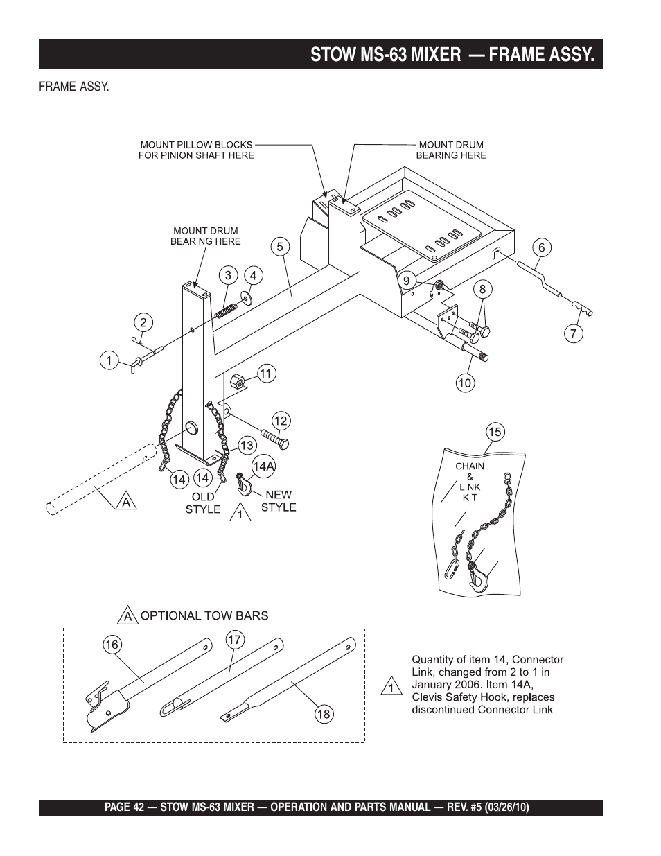 Stow ms-63 mixer — frame assy | Stow Plaster and Mortar Mixer MS-63 User Manual | Page 42 / 128