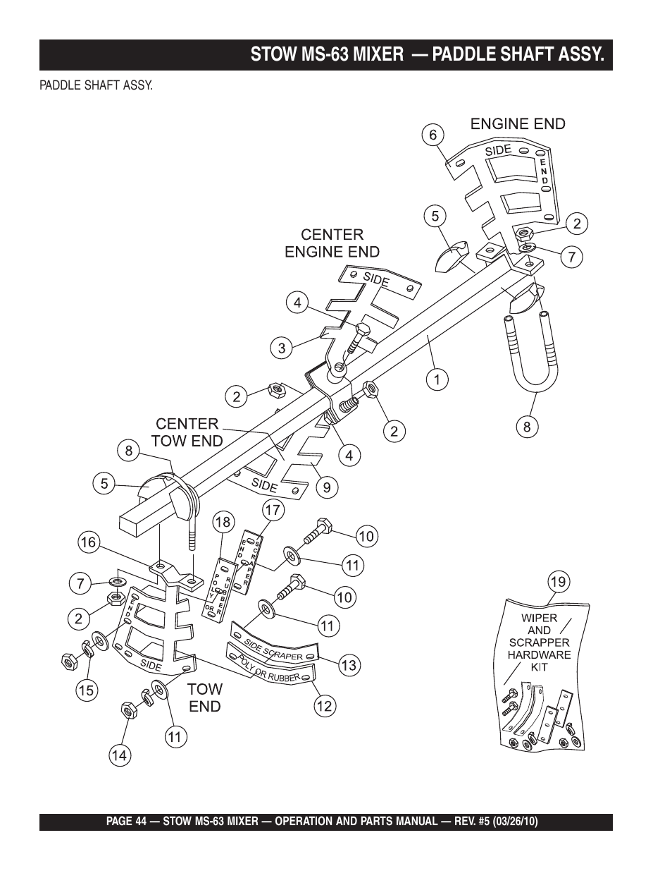 Stow ms-63 mixer — paddle shaft assy | Stow Plaster and Mortar Mixer MS-63 User Manual | Page 44 / 128