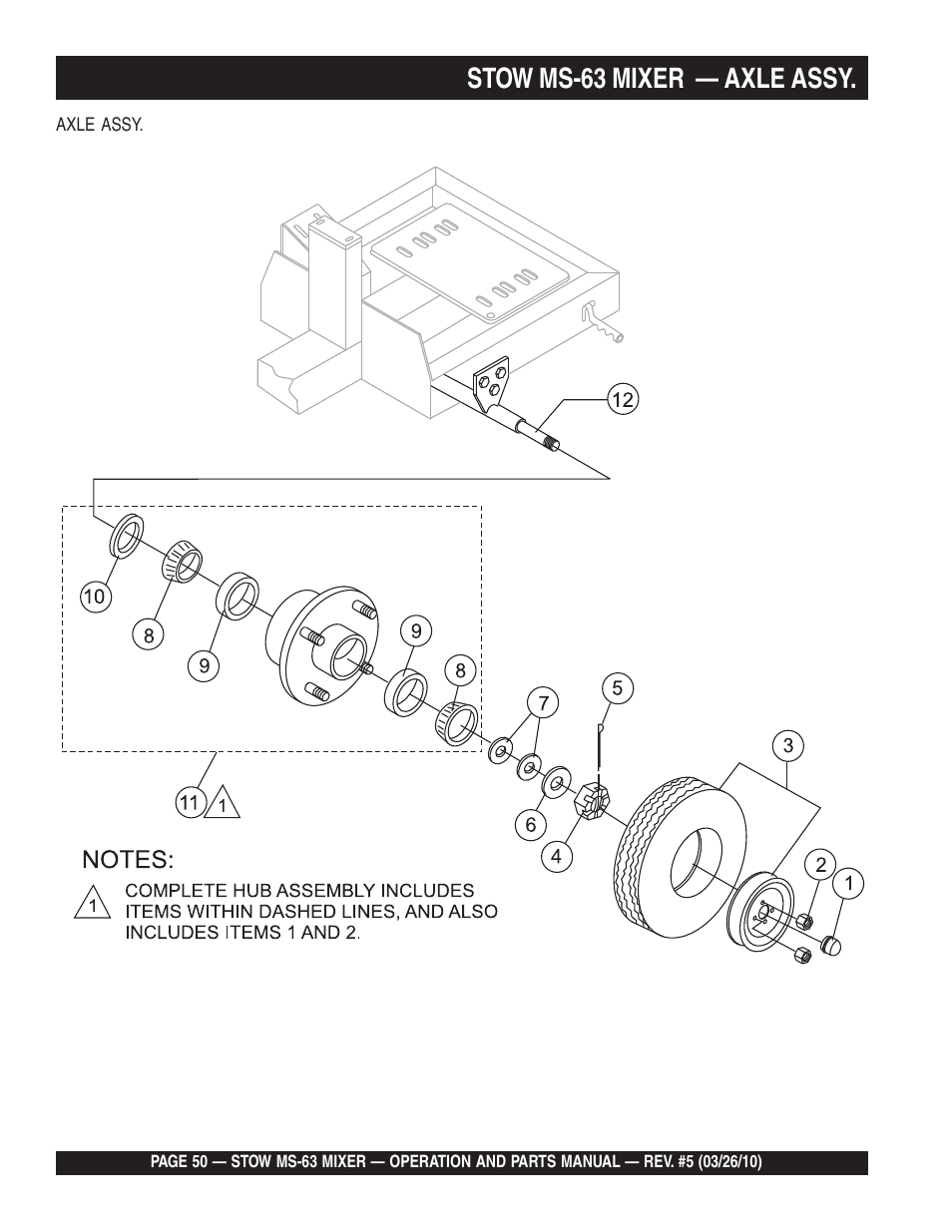 Stow ms-63 mixer — axle assy | Stow Plaster and Mortar Mixer MS-63 User Manual | Page 50 / 128