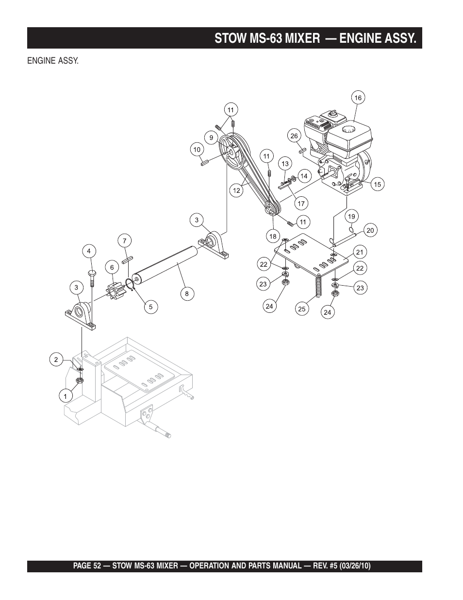 Stow ms-63 mixer — engine assy | Stow Plaster and Mortar Mixer MS-63 User Manual | Page 52 / 128