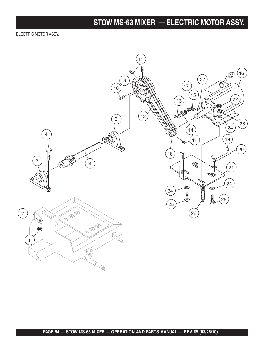 Stow ms-63 mixer — electric motor assy | Stow Plaster and Mortar Mixer MS-63 User Manual | Page 54 / 128