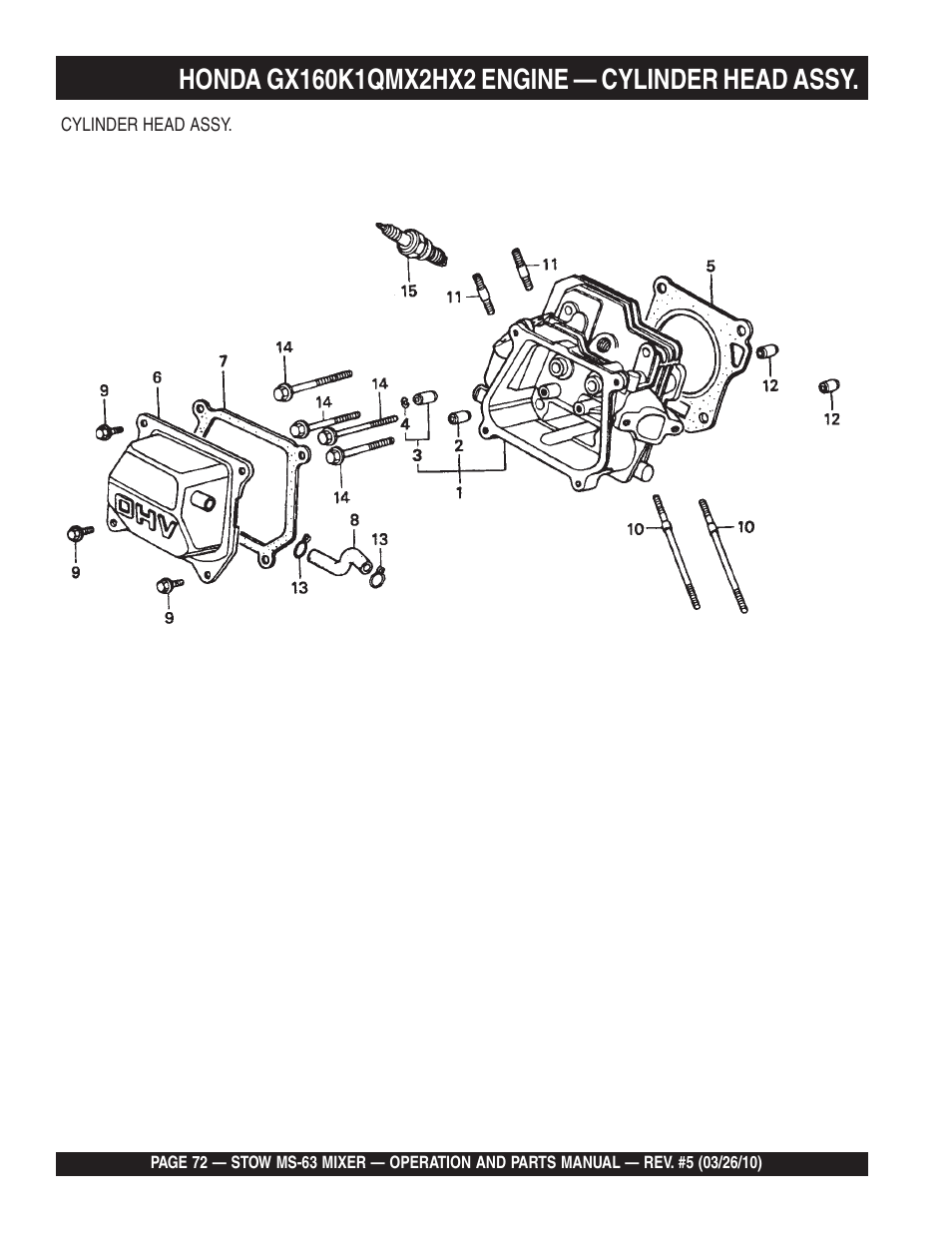Honda engine — cylinder head | Stow Plaster and Mortar Mixer MS-63 User Manual | Page 72 / 128
