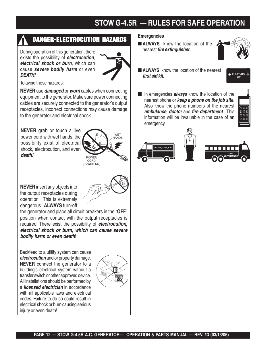 Stow g-4.5r — rules for safe operation | Multiquip G-4.5R User Manual | Page 12 / 76
