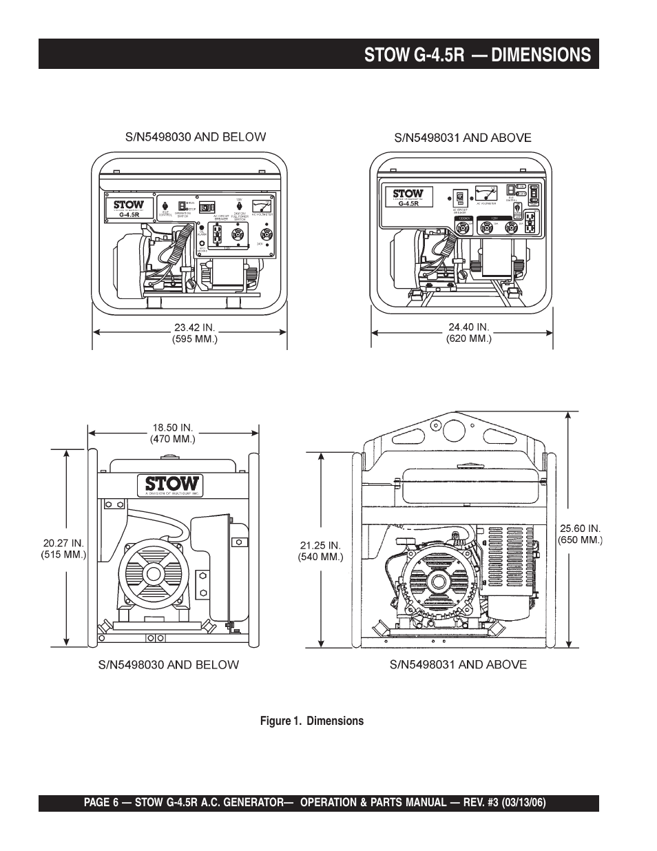Stow g-4.5r — dimensions | Multiquip G-4.5R User Manual | Page 6 / 76
