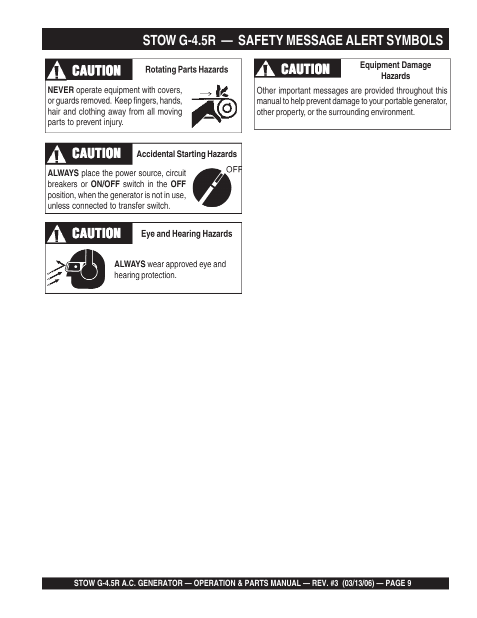 Stow g-4.5r — safety message alert symbols | Multiquip G-4.5R User Manual | Page 9 / 76