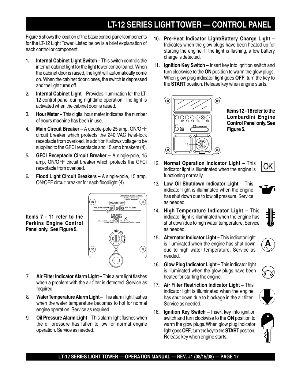 Lt-12 series light tower — control panel | Stow Nighthawk Dedicated Light Tower LT-12D User Manual | Page 17 / 46