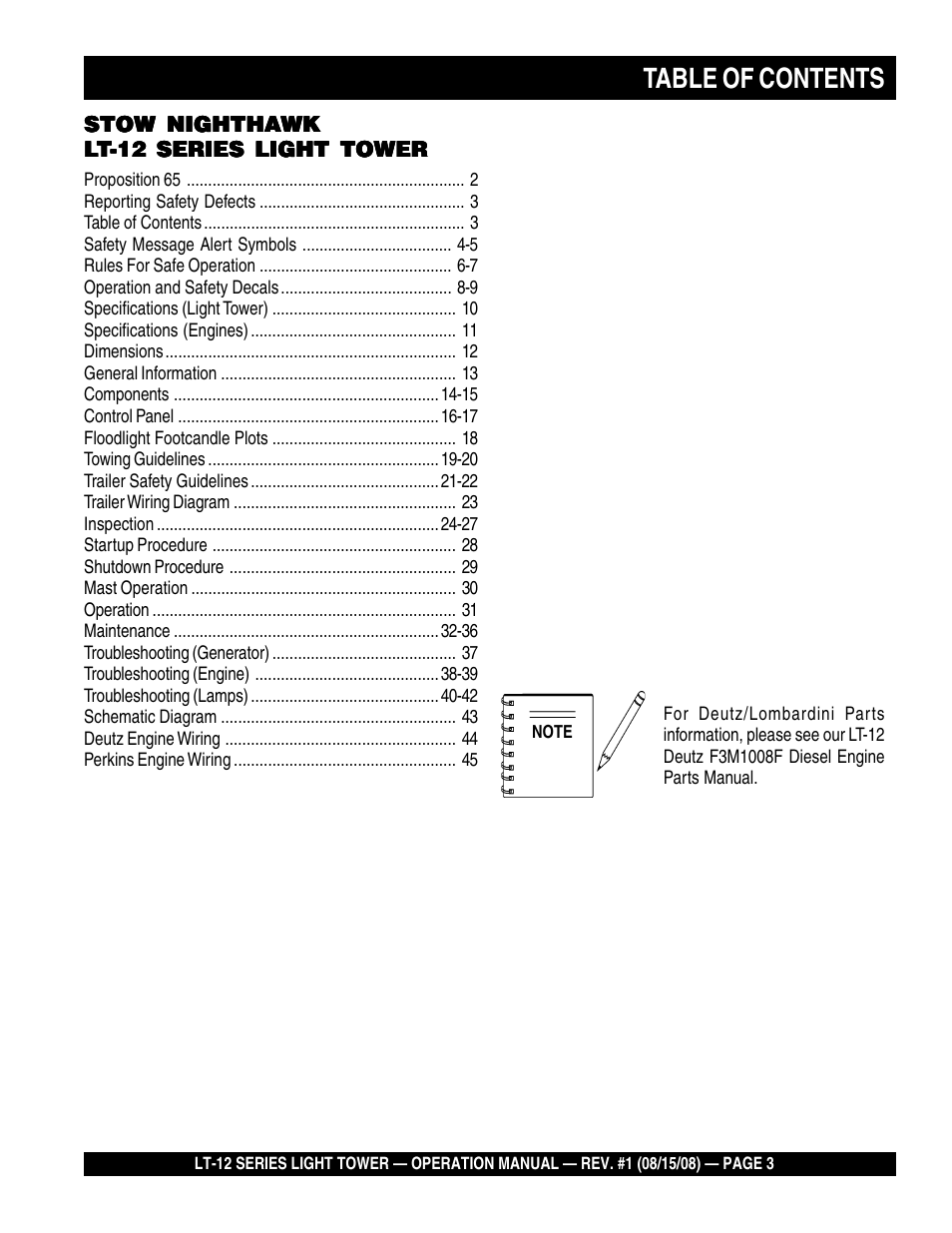 Stow Nighthawk Dedicated Light Tower LT-12D User Manual | Page 3 / 46