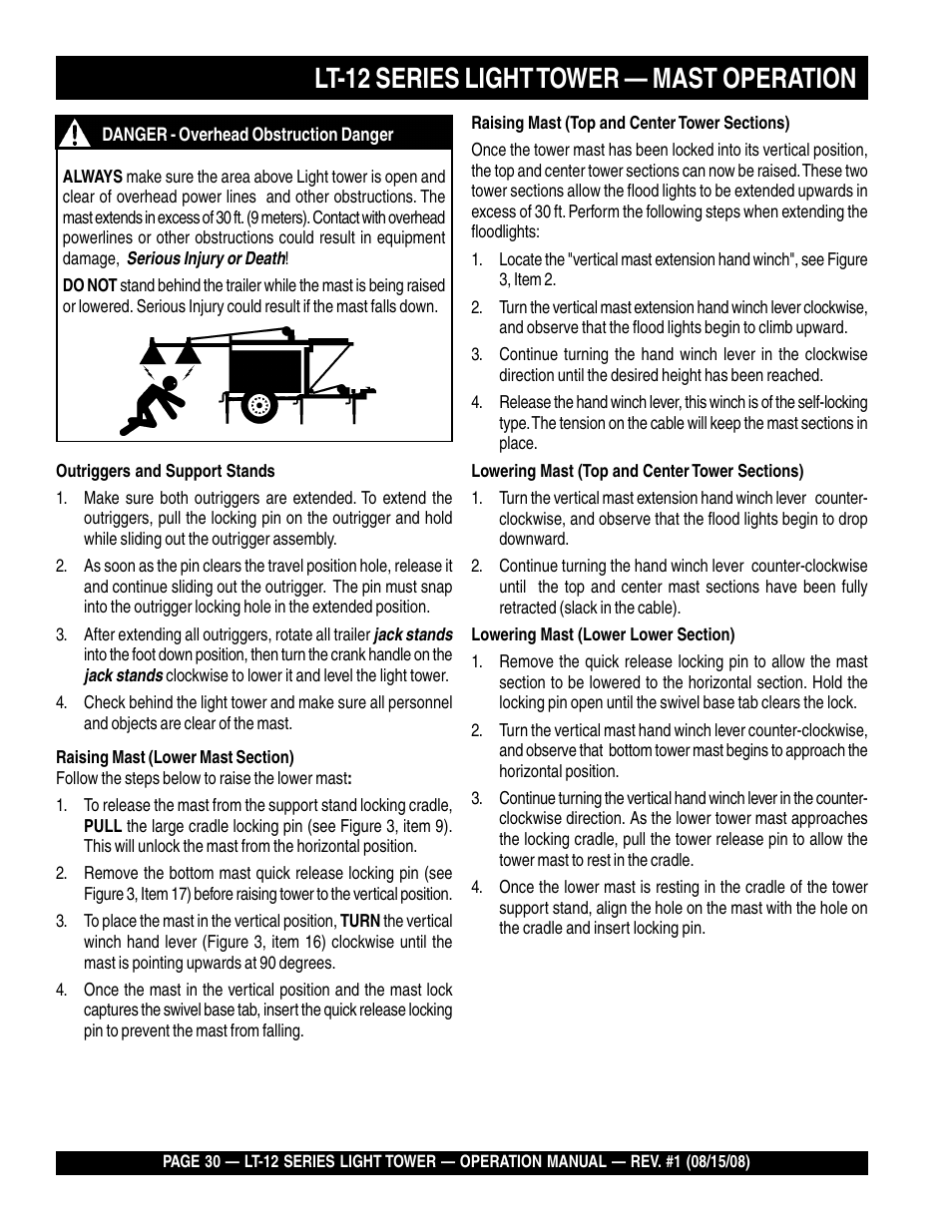 Lt-12 series light tower — mast operation | Stow Nighthawk Dedicated Light Tower LT-12D User Manual | Page 30 / 46