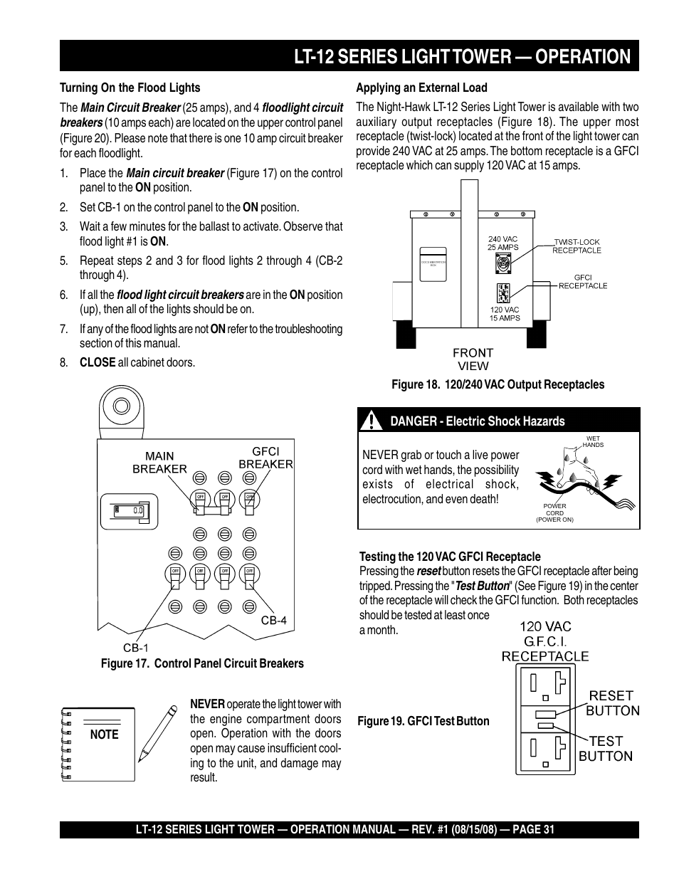 Lt-12 series light tower — operation | Stow Nighthawk Dedicated Light Tower LT-12D User Manual | Page 31 / 46