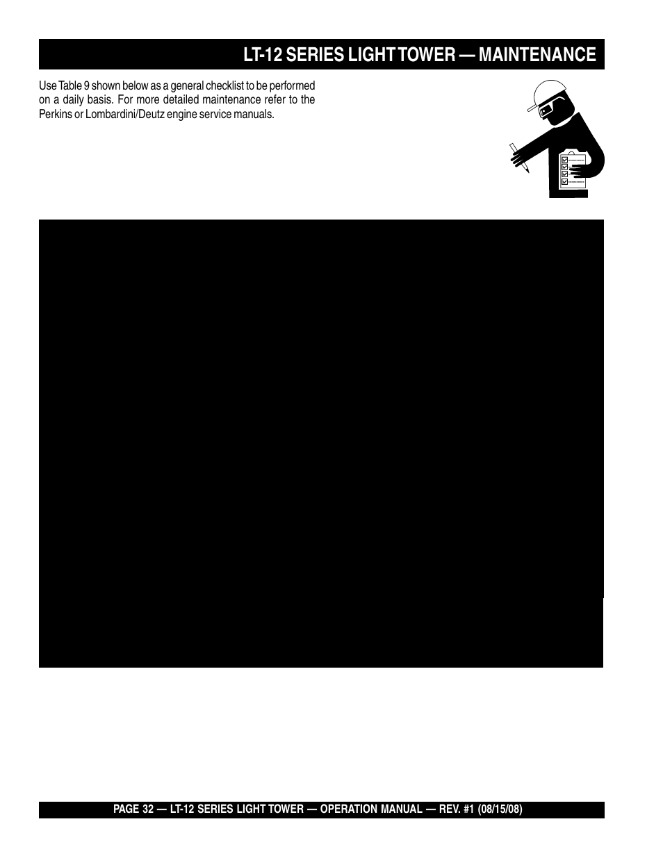 Lt-12 series light tower — maintenance | Stow Nighthawk Dedicated Light Tower LT-12D User Manual | Page 32 / 46