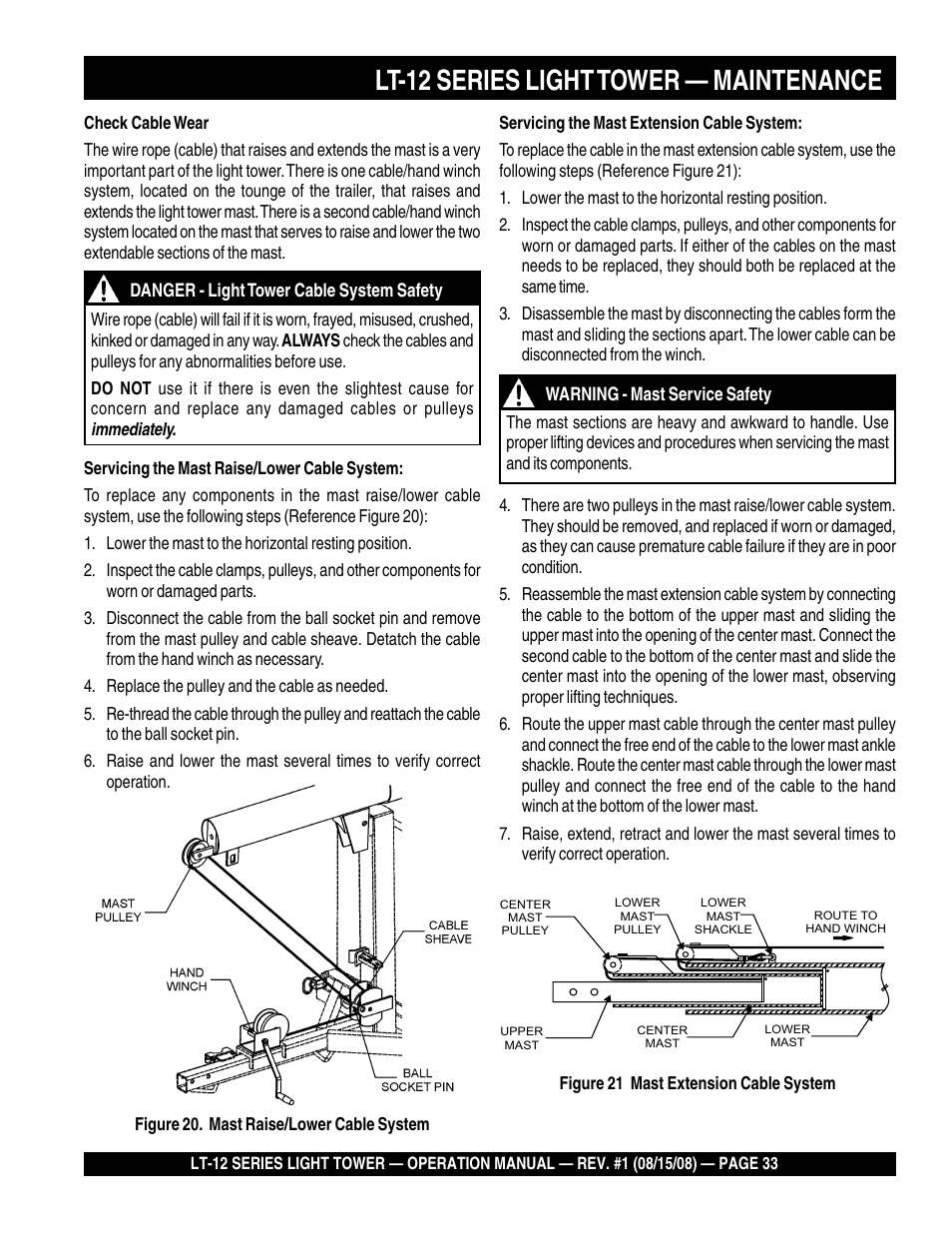 Lt-12 series light tower — maintenance | Stow Nighthawk Dedicated Light Tower LT-12D User Manual | Page 33 / 46