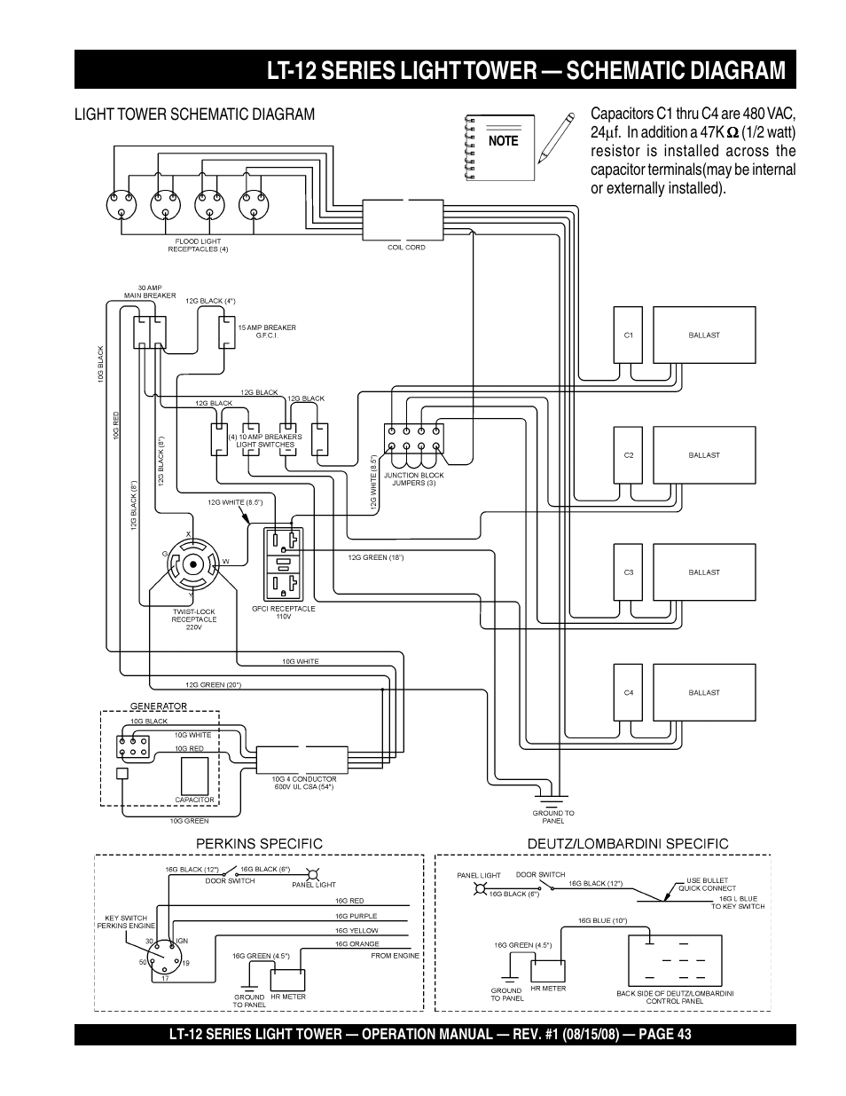 Lt-12 series light tower — schematic diagram | Stow Nighthawk Dedicated Light Tower LT-12D User Manual | Page 43 / 46