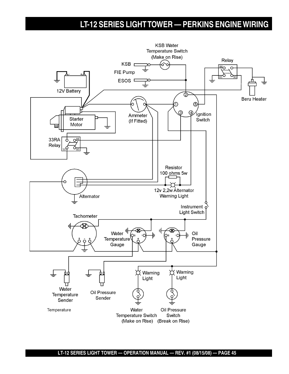 Lt-12 series light tower — perkins engine wiring | Stow Nighthawk Dedicated Light Tower LT-12D User Manual | Page 45 / 46