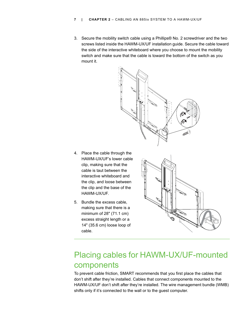 Placing cables for hawm-ux/uf­mounted components, Placing cables for hawm-ux/uf-mounted components | Smart Inventions SMART Height-Adjustable Wall mount HAWM-UX/UF User Manual | Page 11 / 94