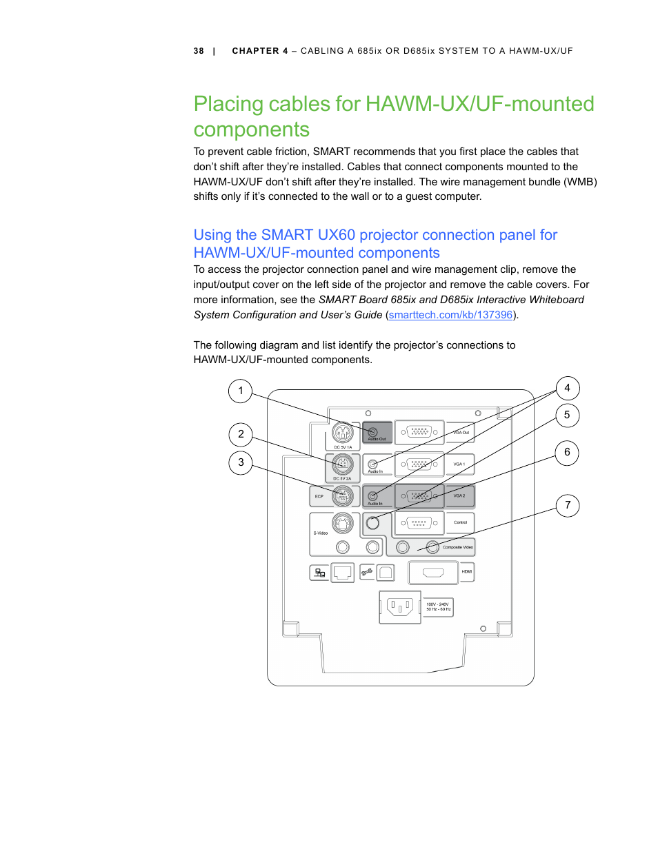Placing cables for hawm-ux/uf­mounted components, Placing cables for hawm-ux/uf-mounted components | Smart Inventions SMART Height-Adjustable Wall mount HAWM-UX/UF User Manual | Page 44 / 94