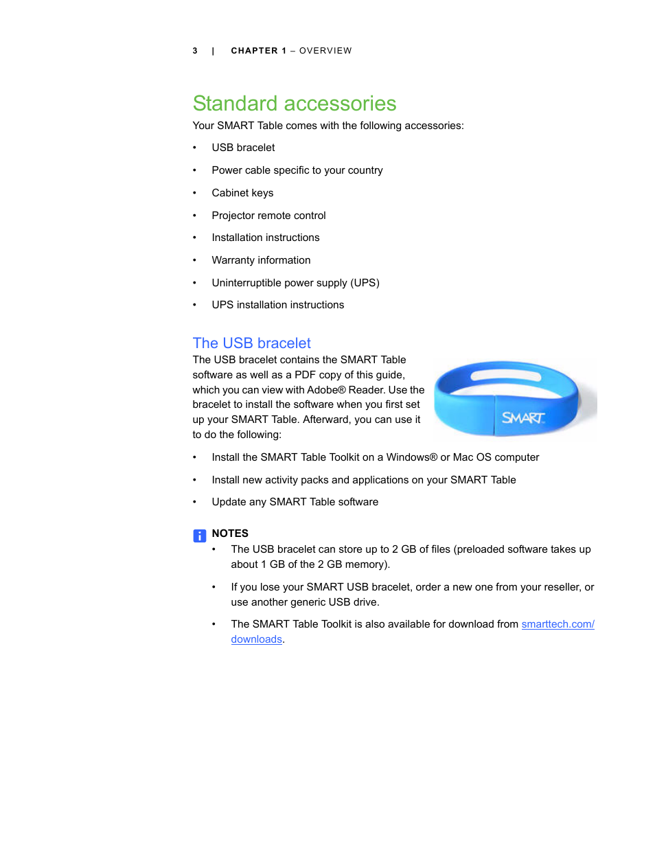 Standard accessories, The usb bracelet | Smart Inventions Smart Table tm 230i kb141081 User Manual | Page 11 / 36