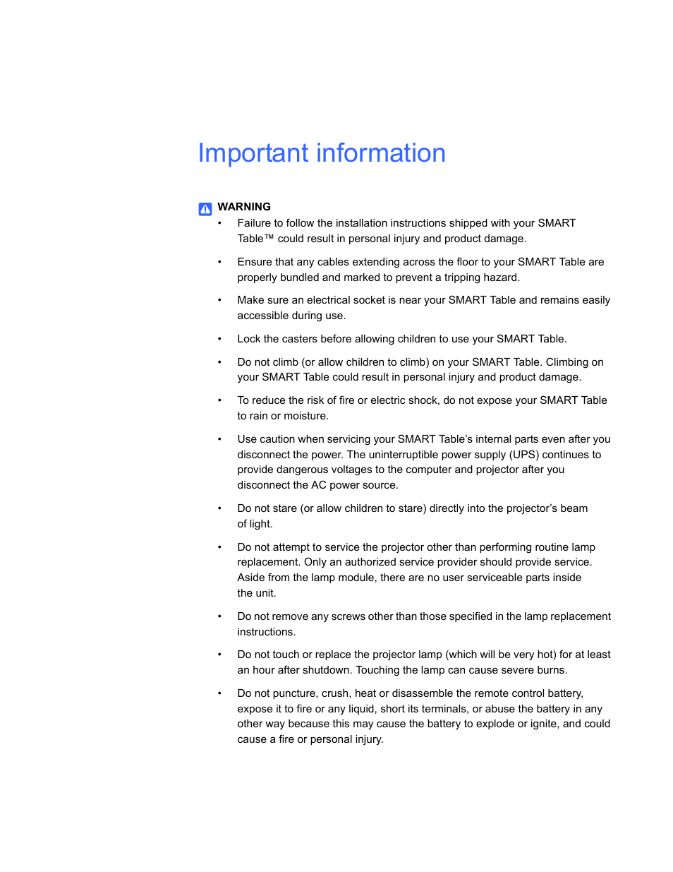 Important information | Smart Inventions Smart Table tm 230i kb141081 User Manual | Page 3 / 36