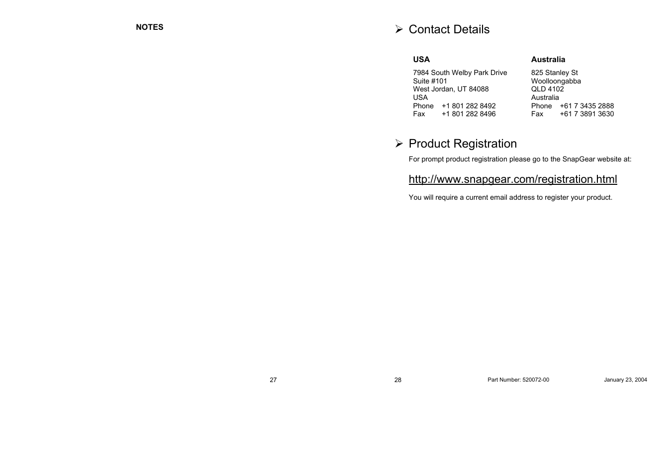 Contact details, Product registration | SnapGear SnapGear User Manual | Page 14 / 14