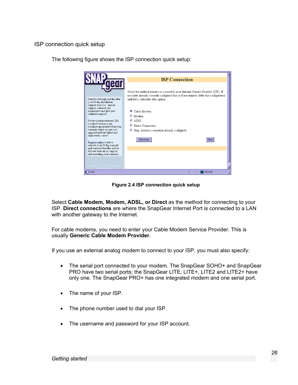 Isp connection quick setup | SnapGear 1.7.8 User Manual | Page 29 / 105