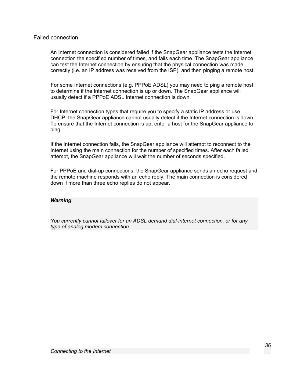Failed connection | SnapGear 1.7.8 User Manual | Page 39 / 105