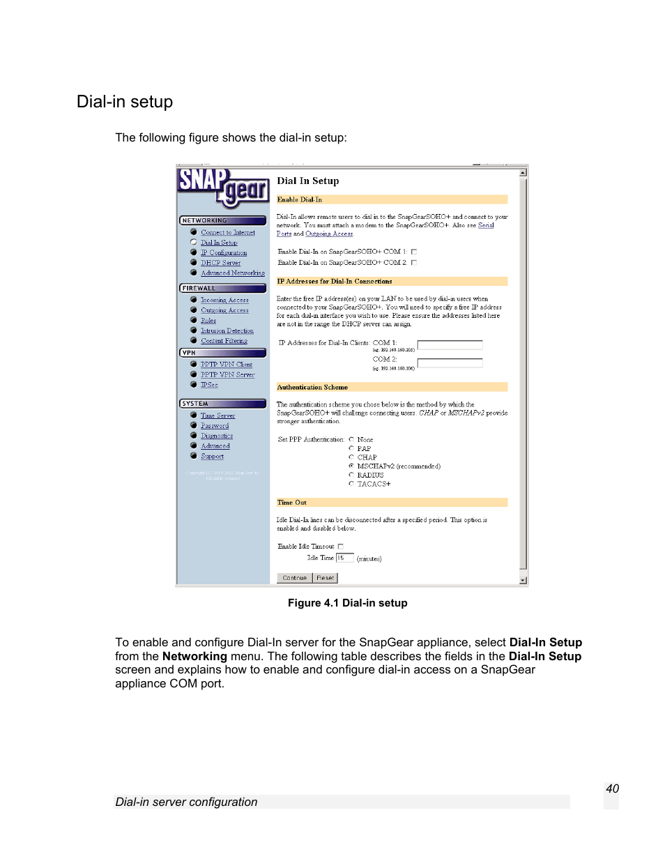 Dial-in setup | SnapGear 1.7.8 User Manual | Page 43 / 105