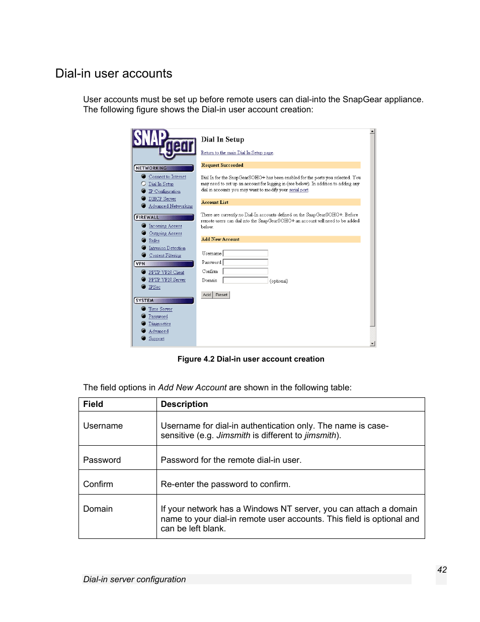 Dial-in user accounts | SnapGear 1.7.8 User Manual | Page 45 / 105