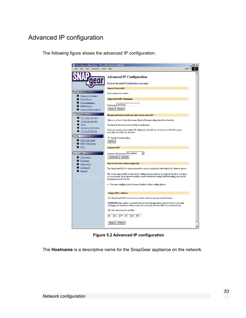 Advanced ip configuration | SnapGear 1.7.8 User Manual | Page 56 / 105