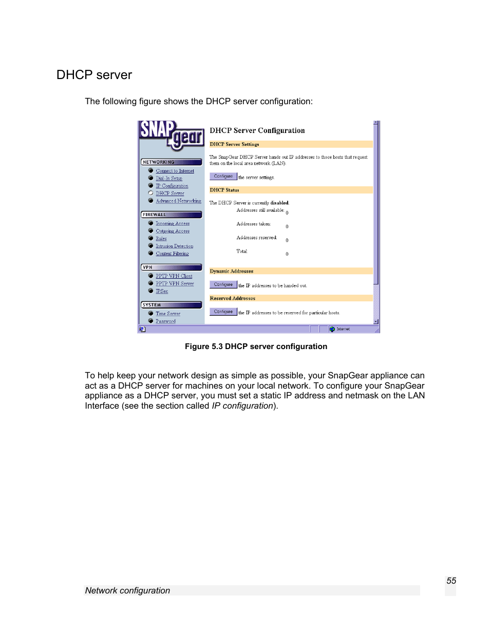 Dhcp server | SnapGear 1.7.8 User Manual | Page 58 / 105