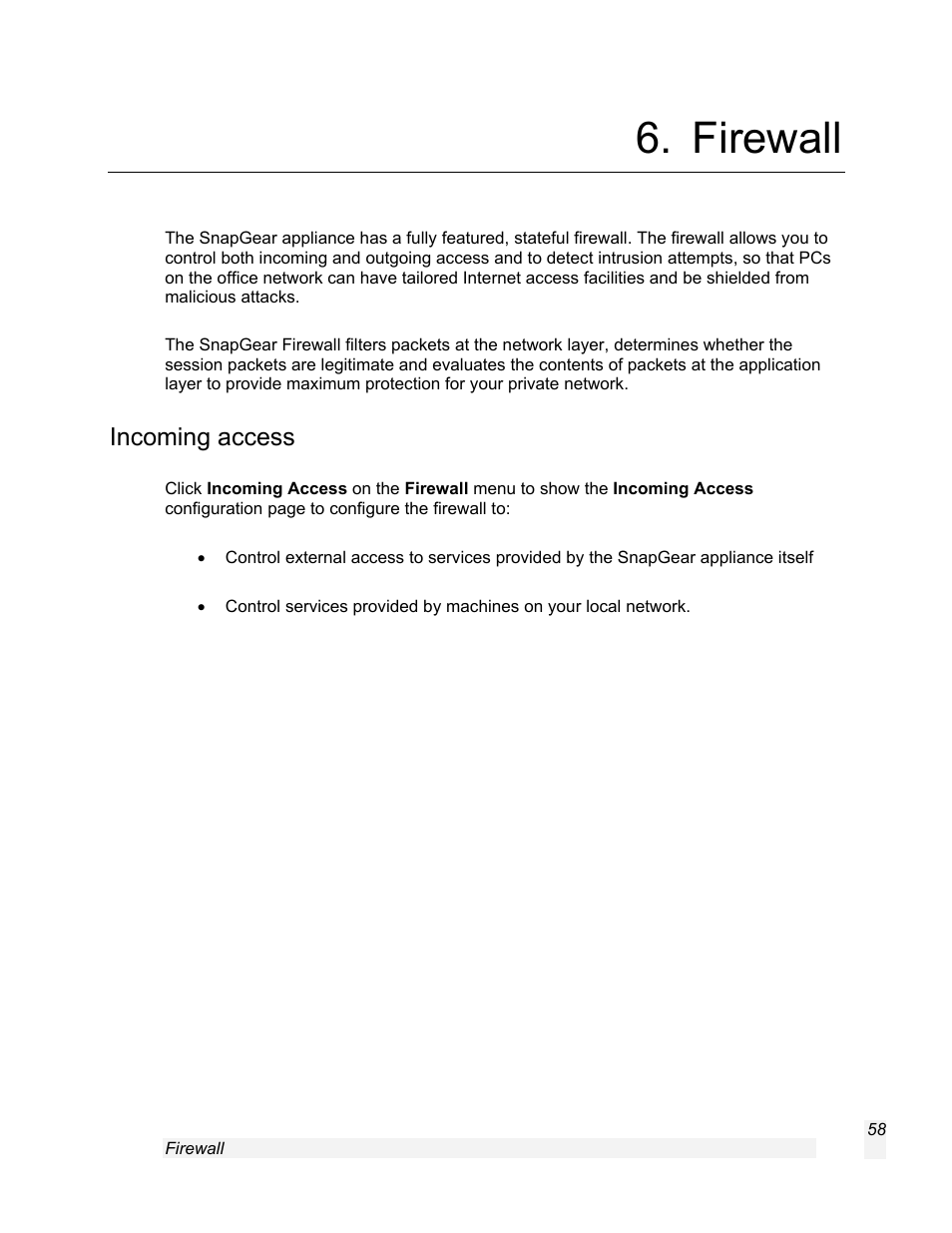 Firewall, Incoming access | SnapGear 1.7.8 User Manual | Page 61 / 105