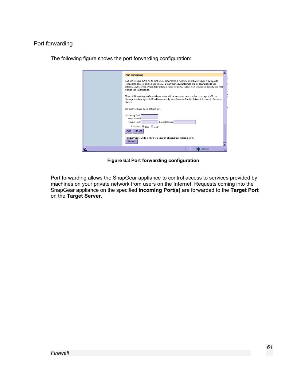 Port forwarding | SnapGear 1.7.8 User Manual | Page 64 / 105