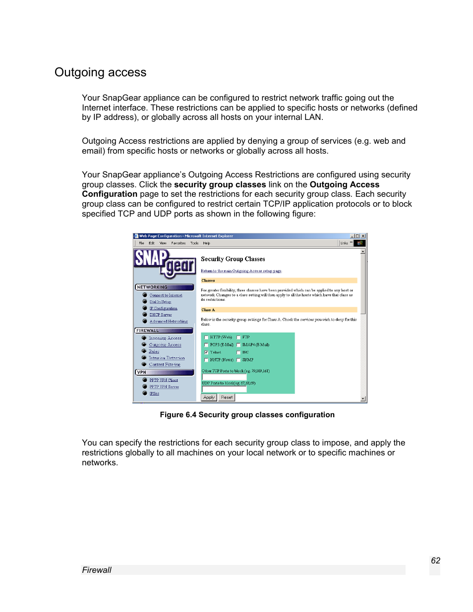 Outgoing access | SnapGear 1.7.8 User Manual | Page 65 / 105