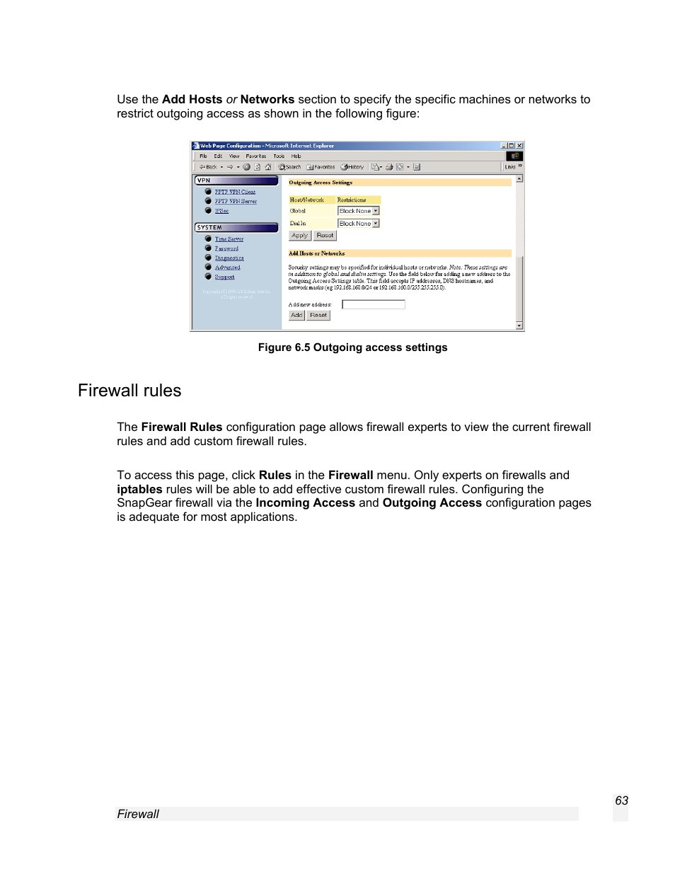 Firewall rules | SnapGear 1.7.8 User Manual | Page 66 / 105