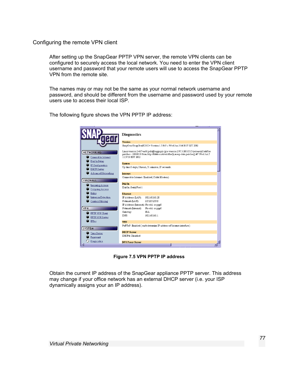 Configuring the remote vpn client | SnapGear 1.7.8 User Manual | Page 80 / 105