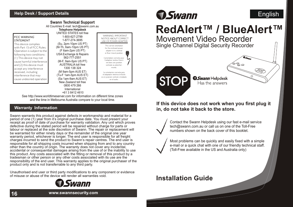 Swann RedAlert/BlueAlert SW242-WDB User Manual | 8 pages
