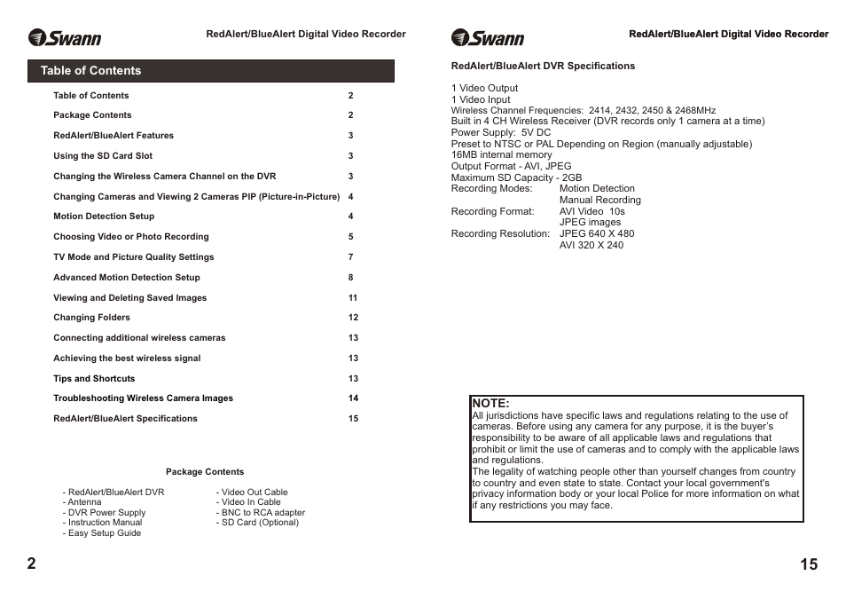 Swann RedAlert/BlueAlert SW242-WDB User Manual | Page 2 / 8