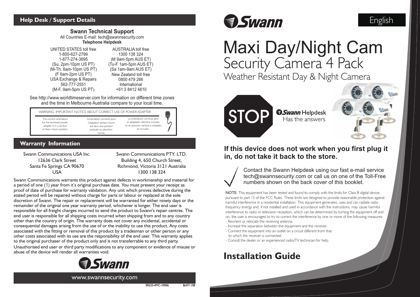 Swann MAXI DAY/NIGHT CAM SR225-4MC-10006 User Manual | 2 pages