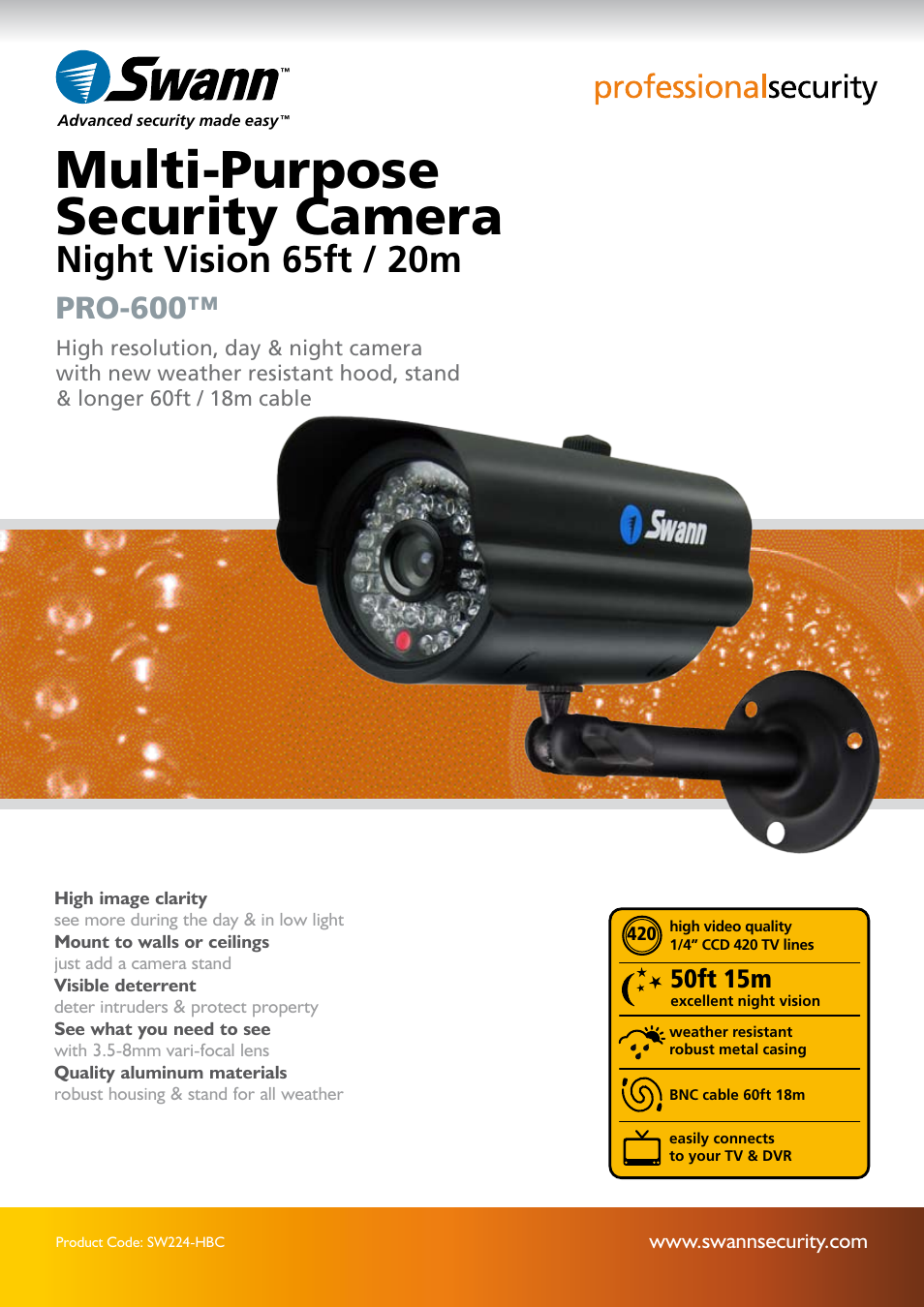 Swann PRO-600 User Manual | 2 pages