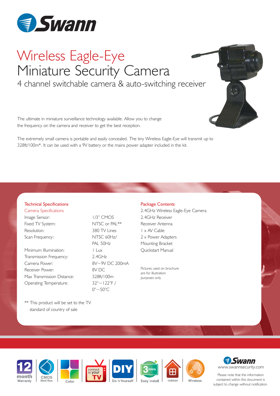 Wireless eagle-eye miniature security camera | Swann EAGLE-EYE S232-WEE User Manual | Page 2 / 2