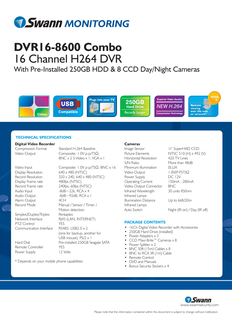 Monitoring, 250gb | Swann SW244-HMB User Manual | Page 2 / 2