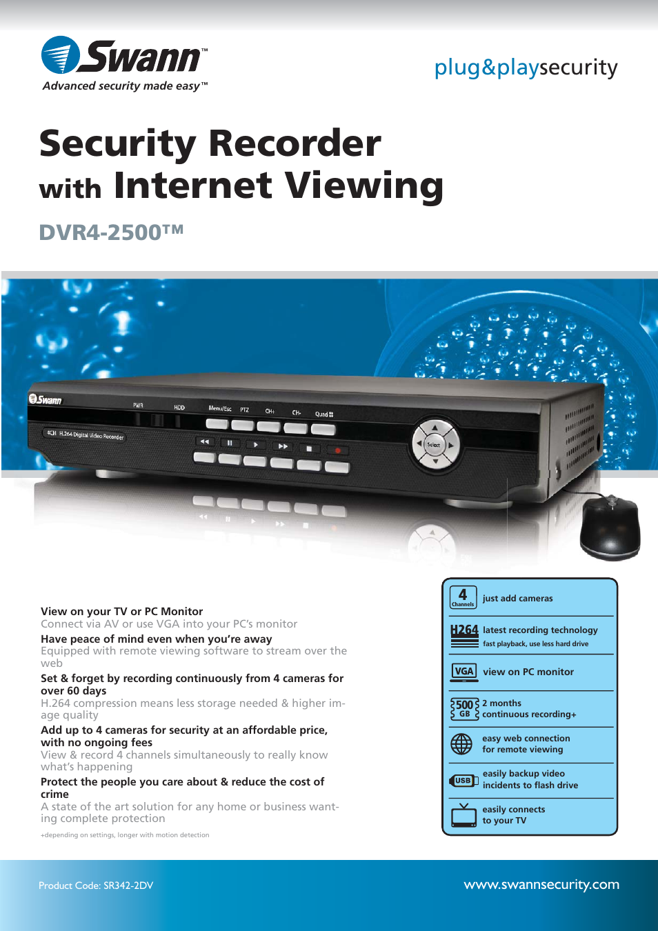 Swann DVR4-2500 SR342-2DV User Manual | 2 pages