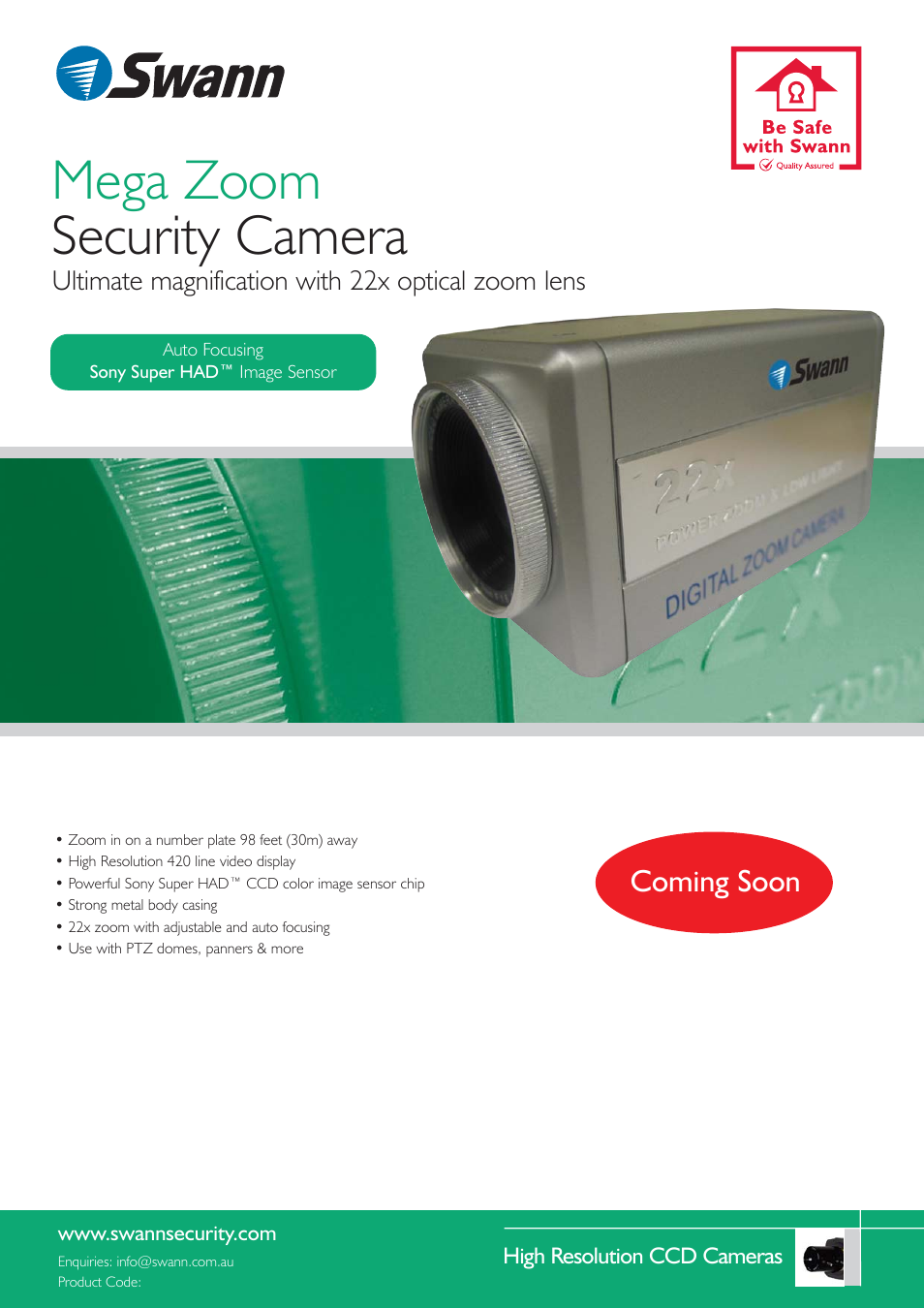 Swann 22x Zoom CCD Camera User Manual | 2 pages