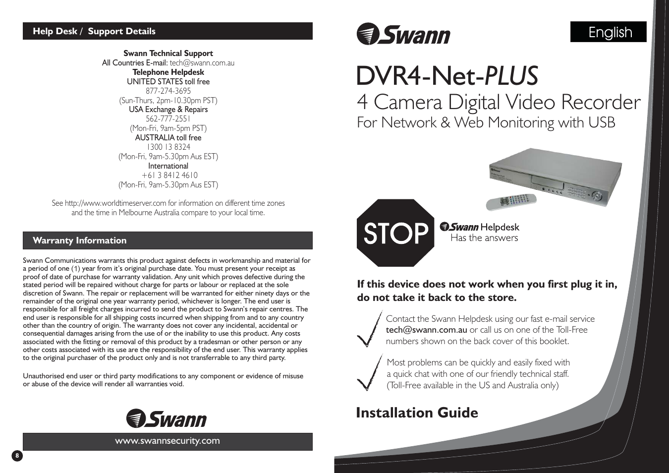 Swann DVR4-Net-PLUS User Manual | 4 pages