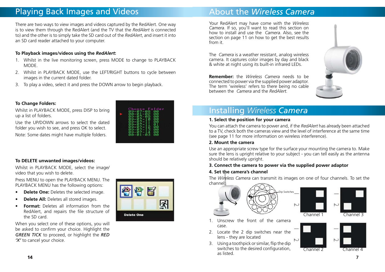 Playing back images and videos, About the wireless camera, Installing wireless camera | Swann REDALERT SW242-WRA User Manual | Page 14 / 20