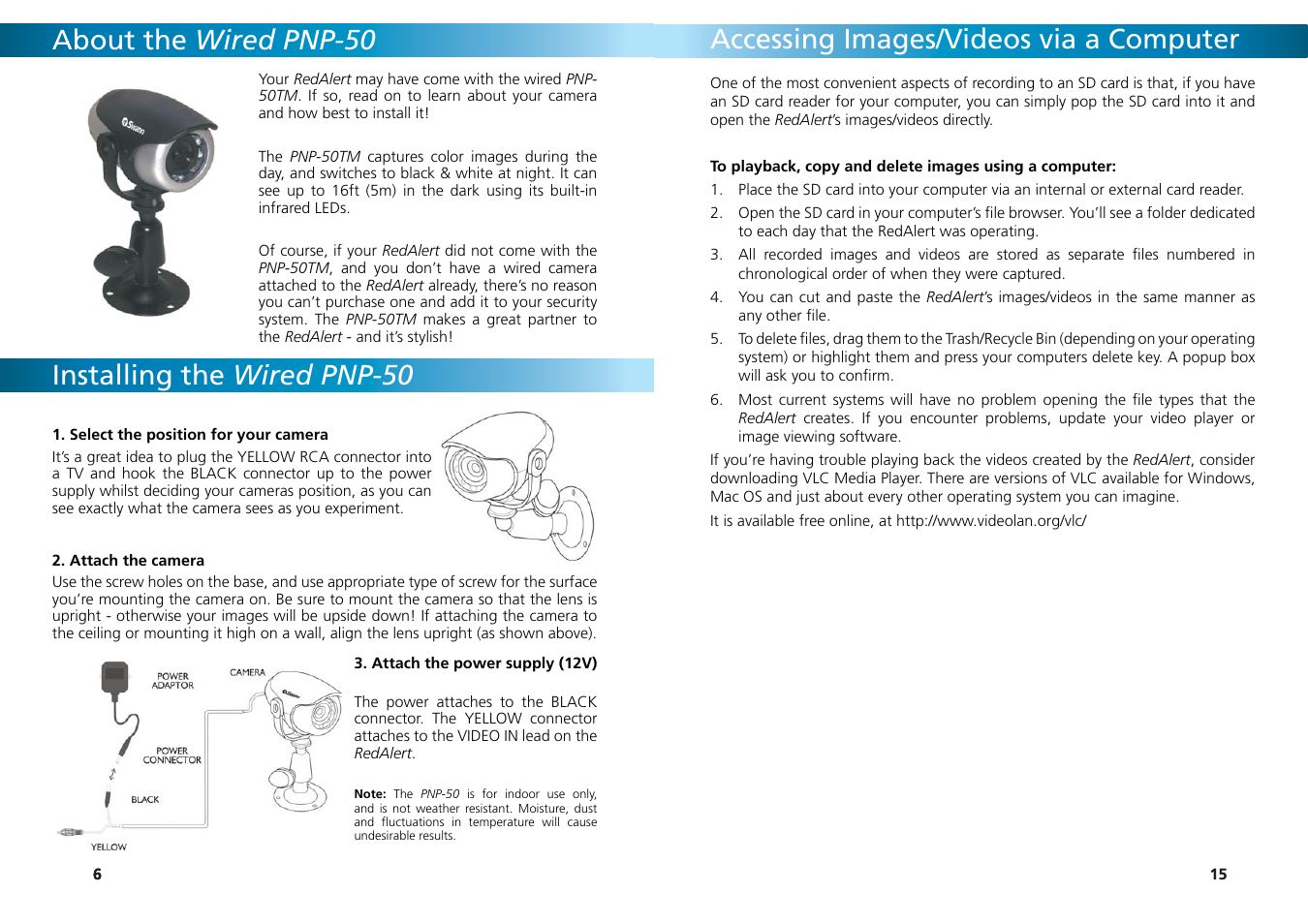 About the wired pnp-50, Installing the wired pnp-50, Accessing images/videos via a computer | Swann REDALERT SW242-WRA User Manual | Page 6 / 20