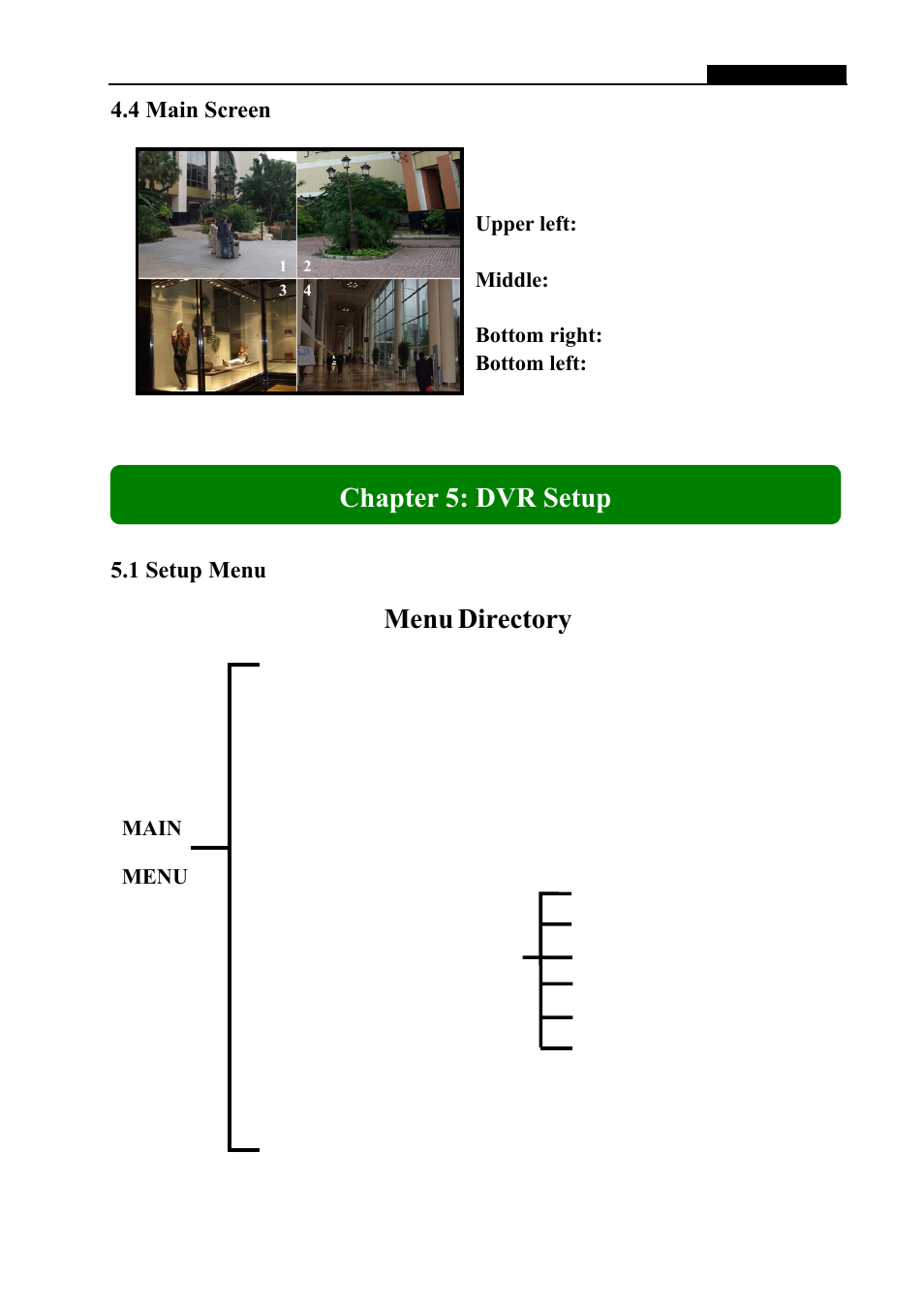 Menu, Directory, Chapter 5: dvr setup | Swann DVR4-1150 User Manual | Page 8 / 22