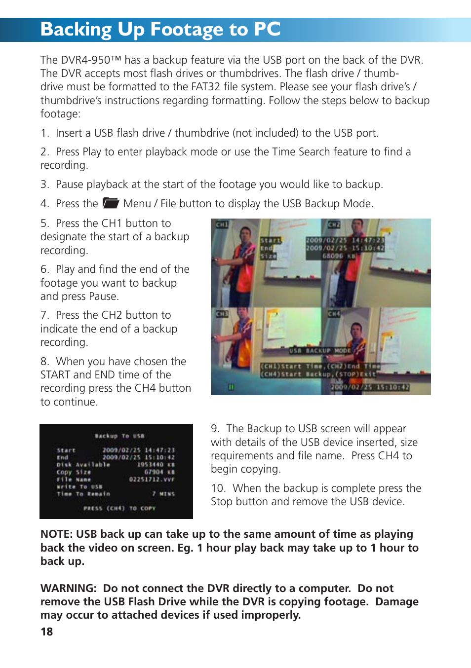 Backing up footage to pc | Swann DVR4-950 User Manual | Page 18 / 72