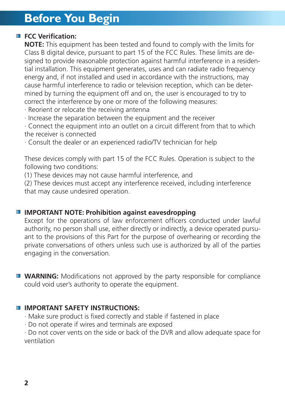 Before you begin | Swann DVR4-950 User Manual | Page 2 / 72